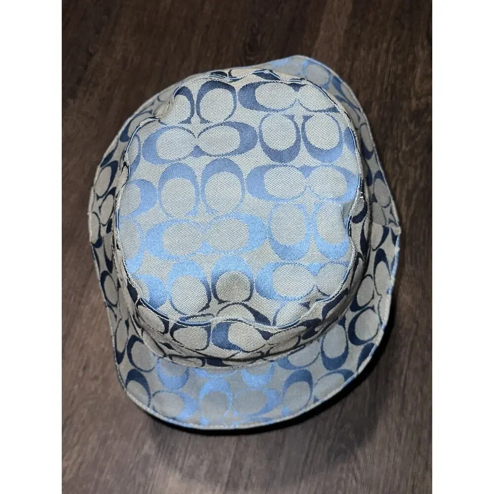 Coach Signature Jacquard Bucket Light Blue Hat Monogram Canvas Sun Hat - Picture 6 of 10